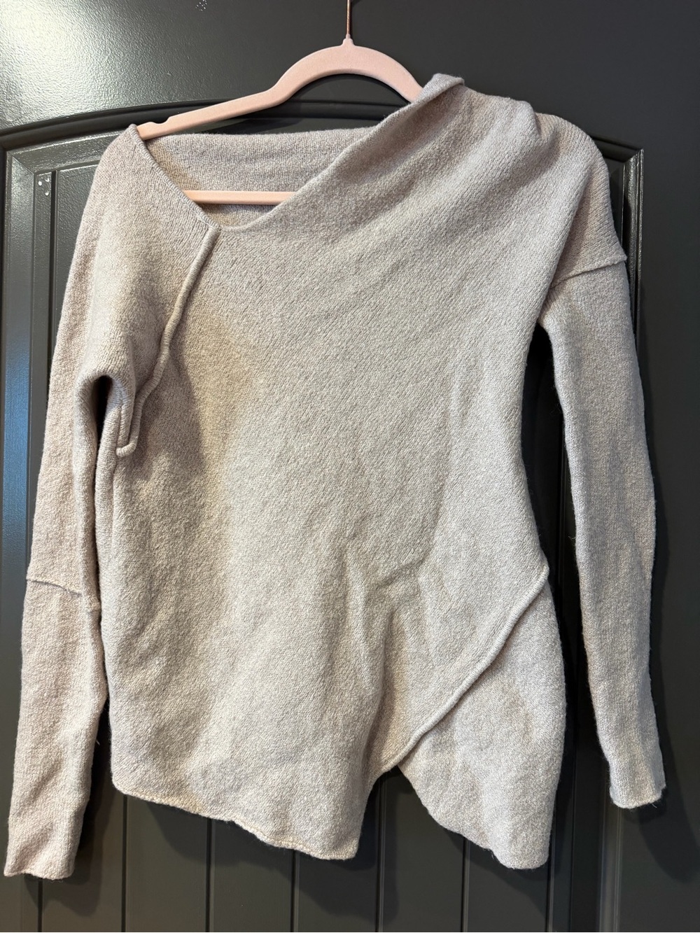 Free People Asymmetrical Draped Top Beige Oatmeal Long Sleeve Size Small